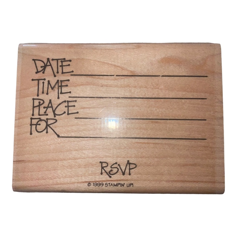 Stampin Up RSVP Party Invitation Date Time Shower Invite Wooden Rubber Stamp.